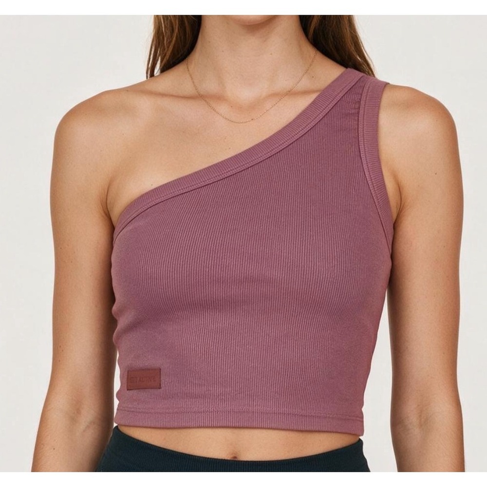SET ACTIVE Set Basics ONE SHOULDER CROP TOP Purple-Pink-Ish Color RIBBED Knit M